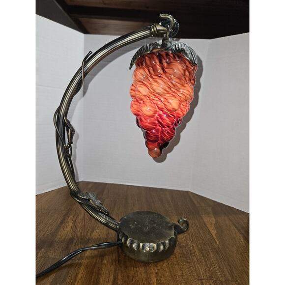 Hanging Glass Art Deco Grape Cluster Table Desk Lamp Arched Cast Metal Arm... - Picture 2 of 6